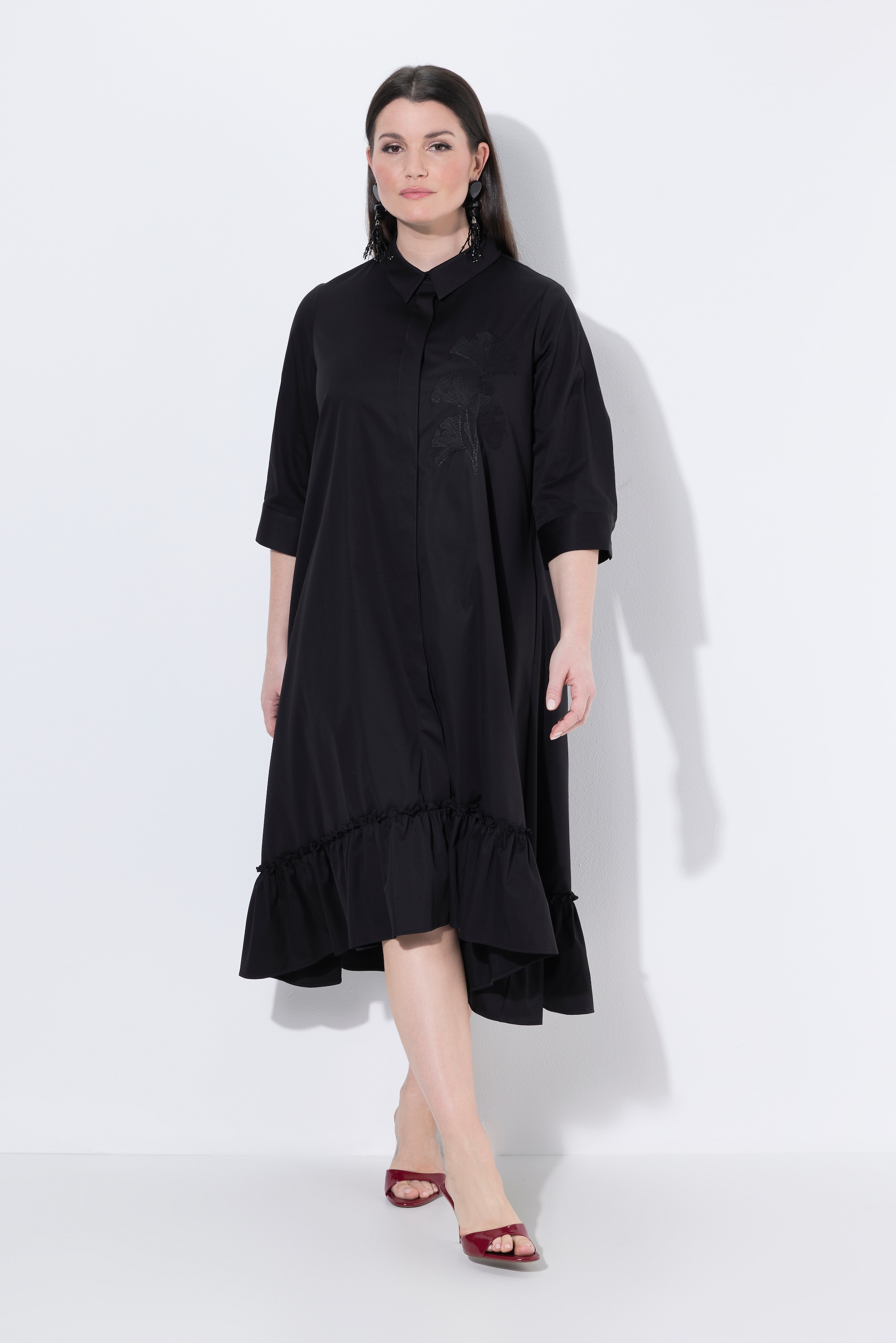 Robe longue, avec ginkgo brodée, ULLA POPKEN