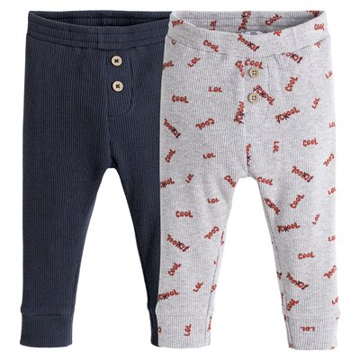 Pack of 2 Leggings in Ribbed Cotton Mix, 1 Month-3 Years LA REDOUTE COLLECTIONS