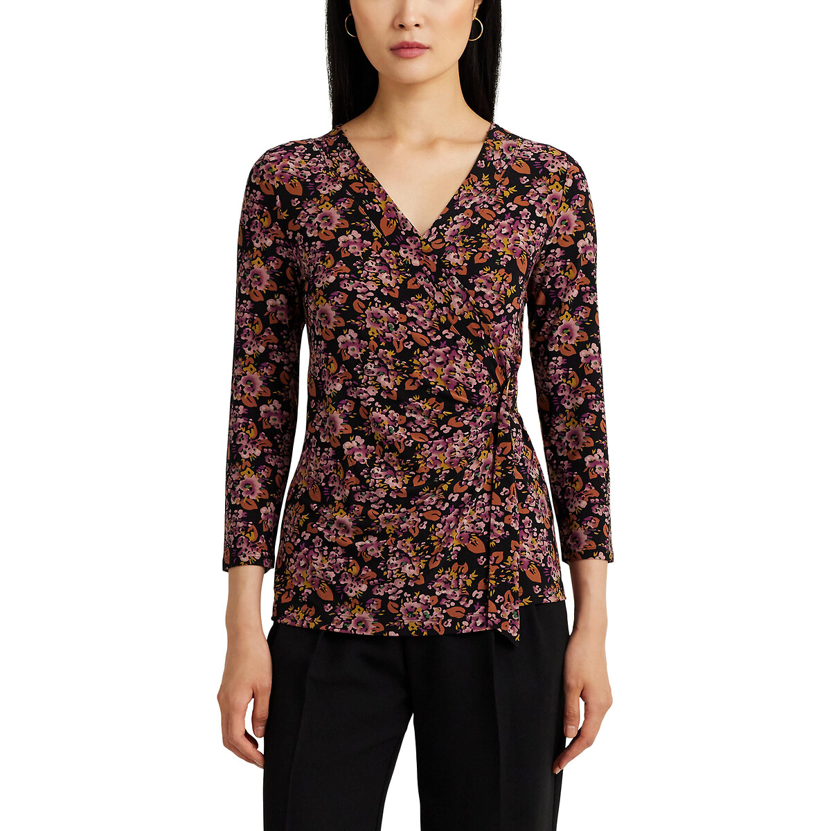 Jainab Floral V-Neck Blouse with 3/4 Length Sleeves