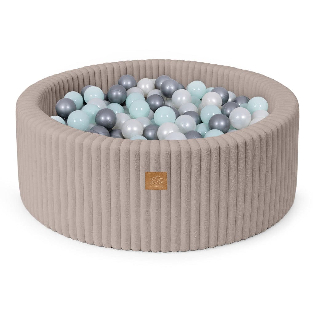 MEOWBABY Piscine À Balles pour Bébé - Rond 90x30cm Piscine a Balle pour Enfant avec 200 Balle, Côtelé, Ecru: Blanc Perle/Platine/Beige