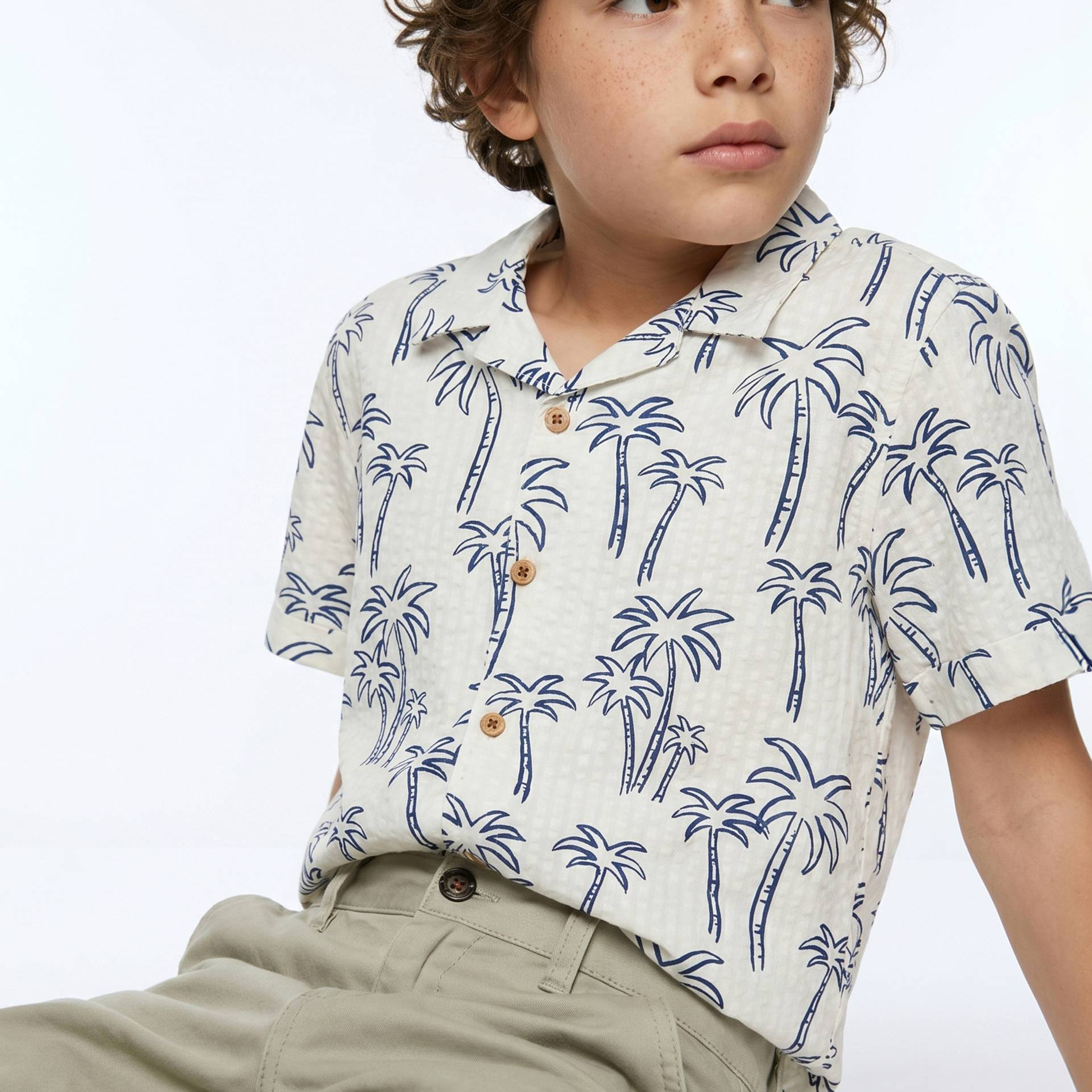 Chemise manches courtes imprimé en seersucker en coton, MONOPRIX