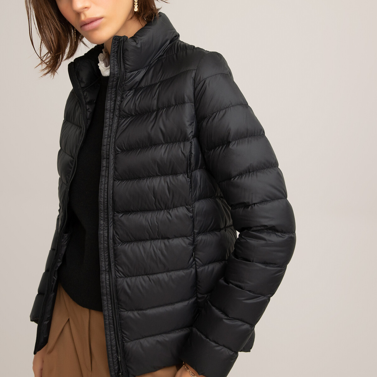 Recycled Lightweight Quilted Padded Jacket with High Neck