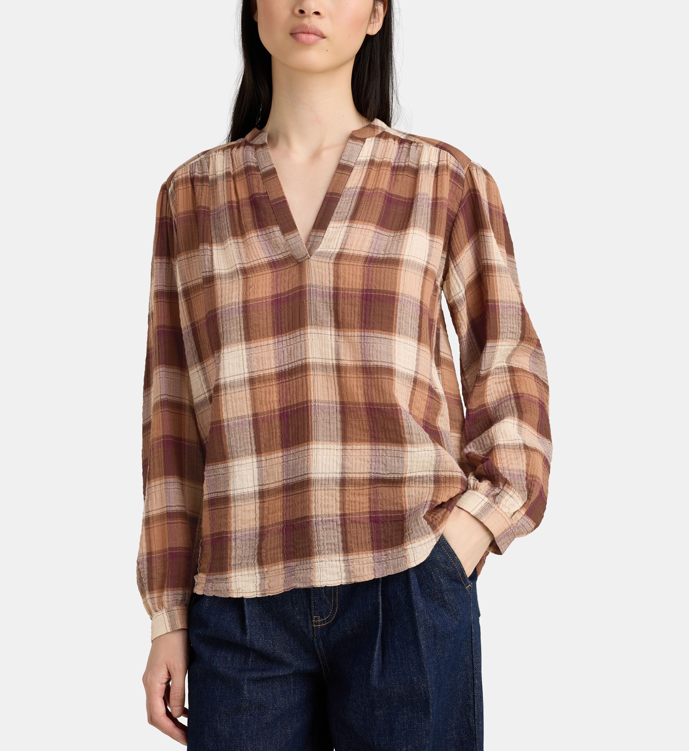 Blouse confort olone à carreaux coton bio, JODHPUR