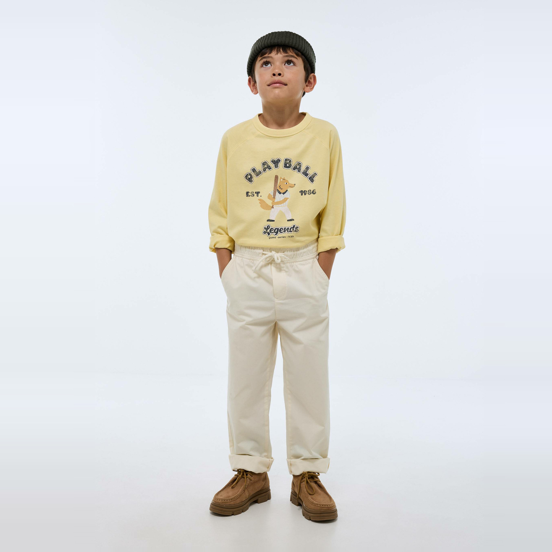 Pantalon droit taille élastiquée en coton, MONOPRIX