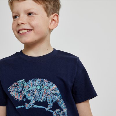 Iguana Print Cotton T-Shirt with Short Sleeves LA REDOUTE COLLECTIONS