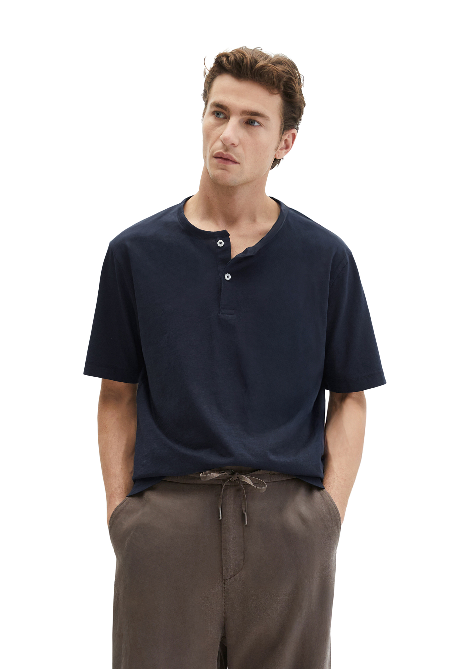 T-shirt DfC Henley regular en jersey slub doux, MARC O'POLO
