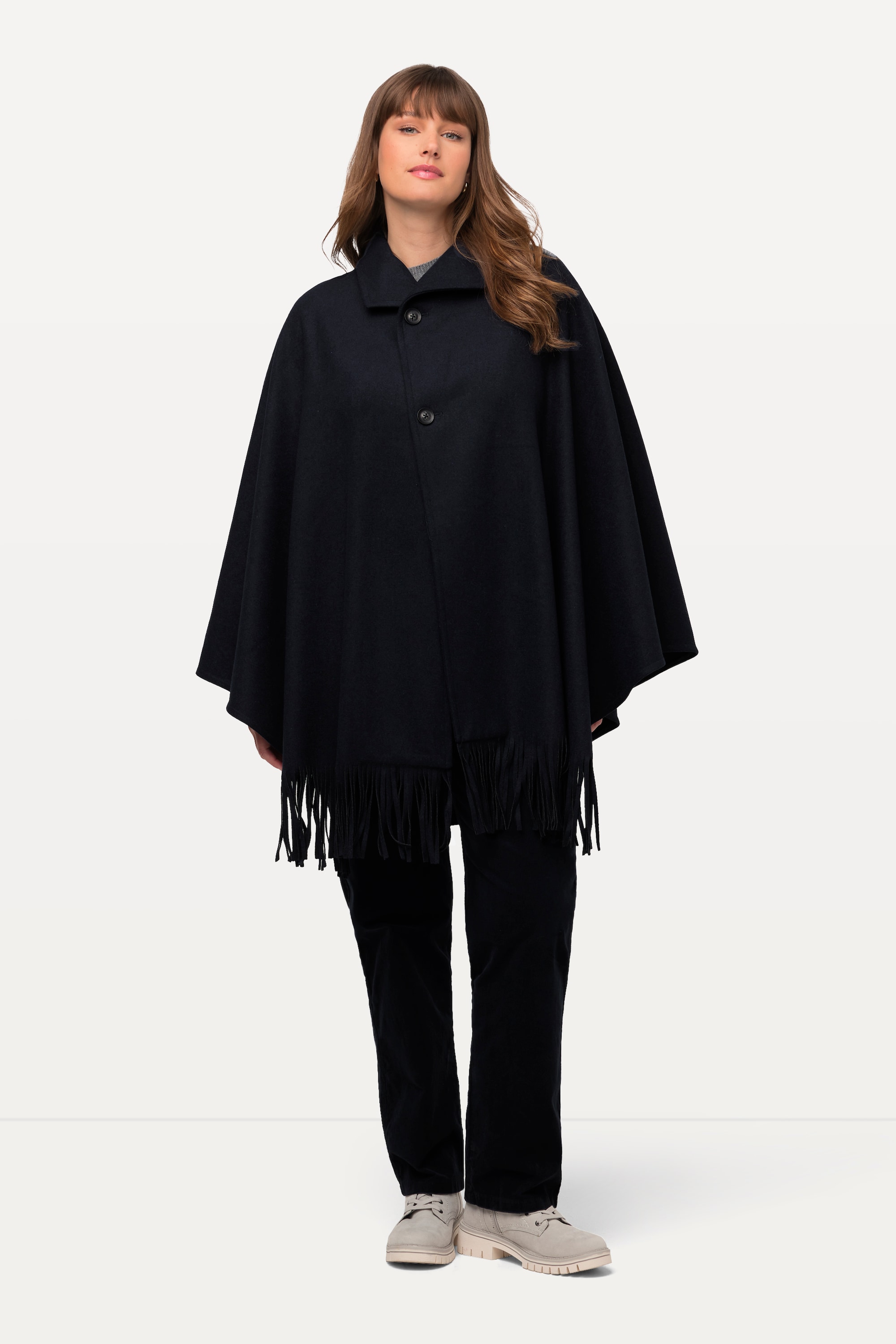 Poncho en laine mélangée à col montant et, ULLA POPKEN