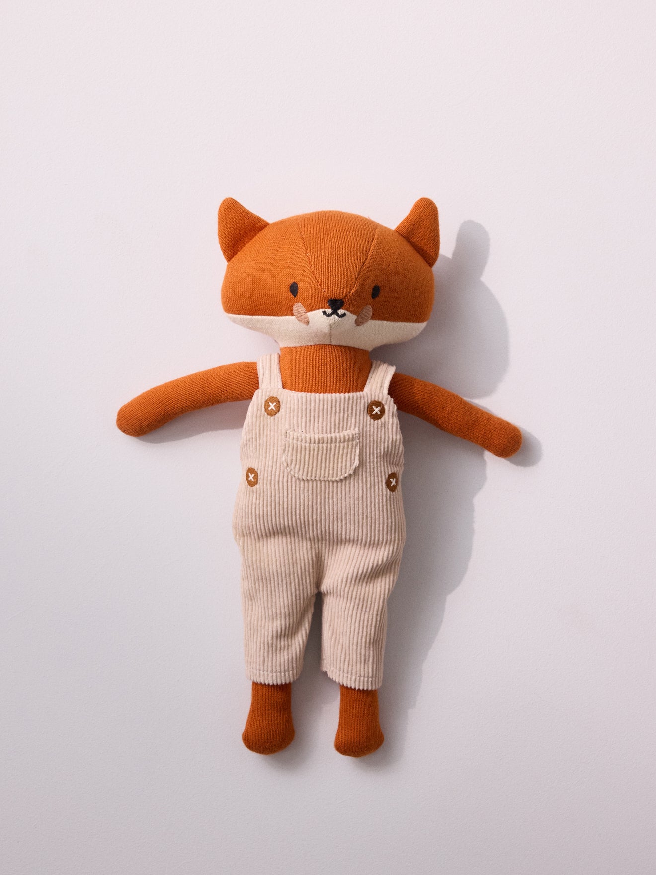 Peluche renard en tricot avec salopette velours, CYRILLUS
