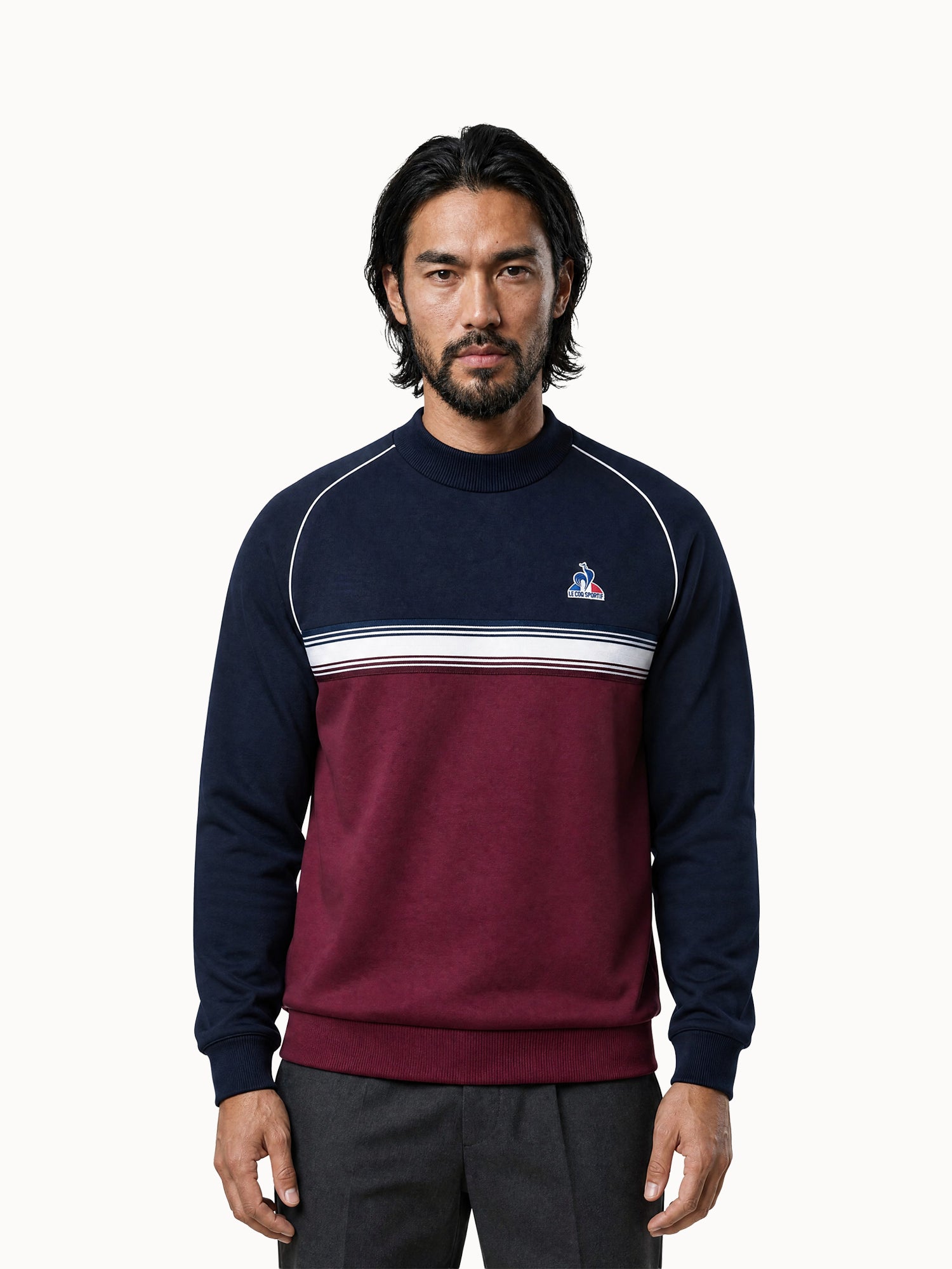 Sweat col montant en double face colorblock Tricolores, LE COQ SPORTIF