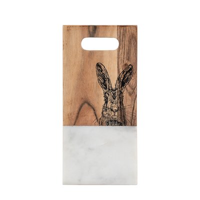 Small White Marble Board with Hare Print SO'HOME