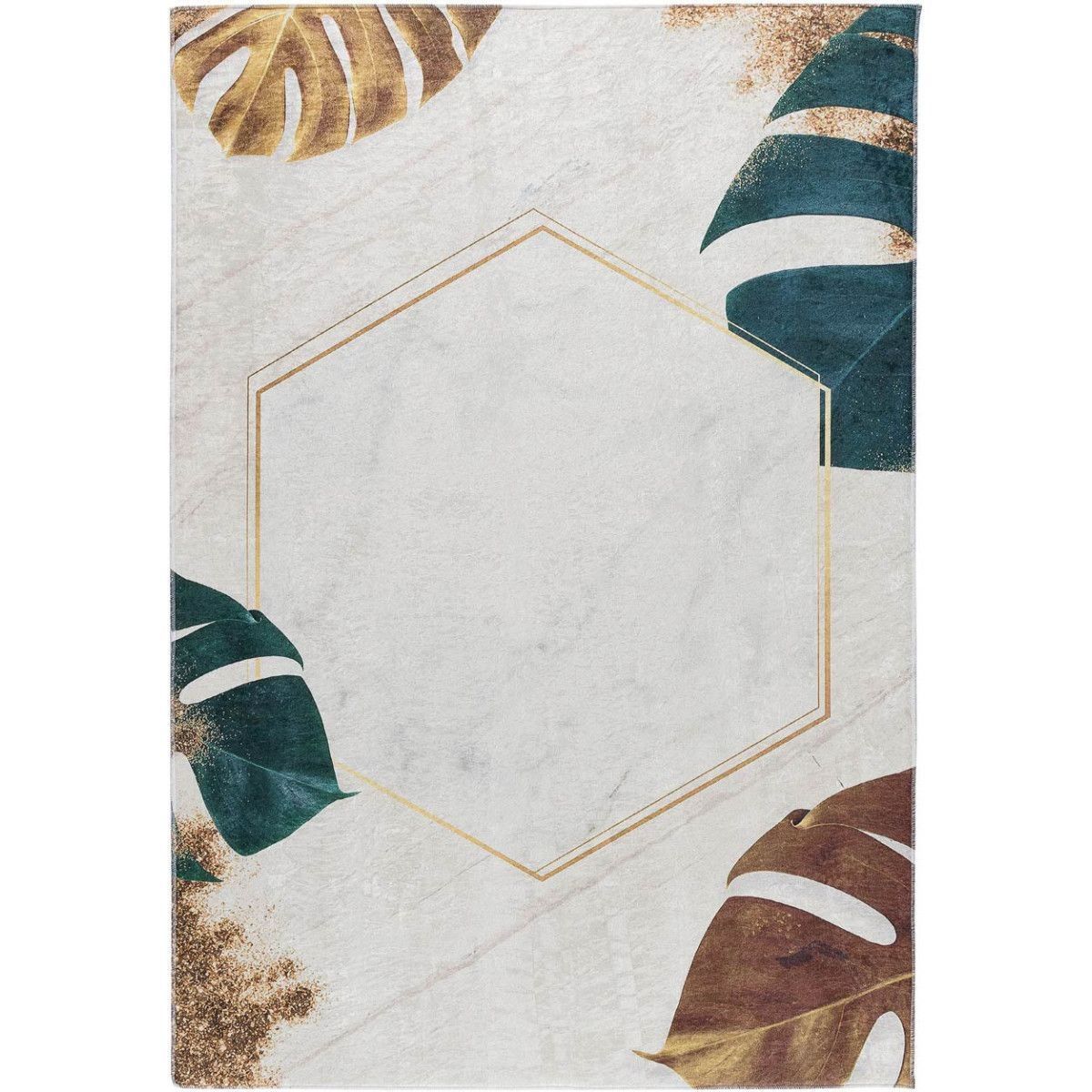 tapis beige lavable en machine floral plat contemporain menin