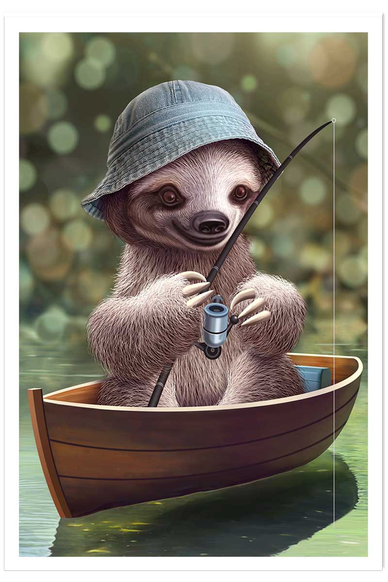 Affiche enfant paresseux à la pêche, HEXOA
