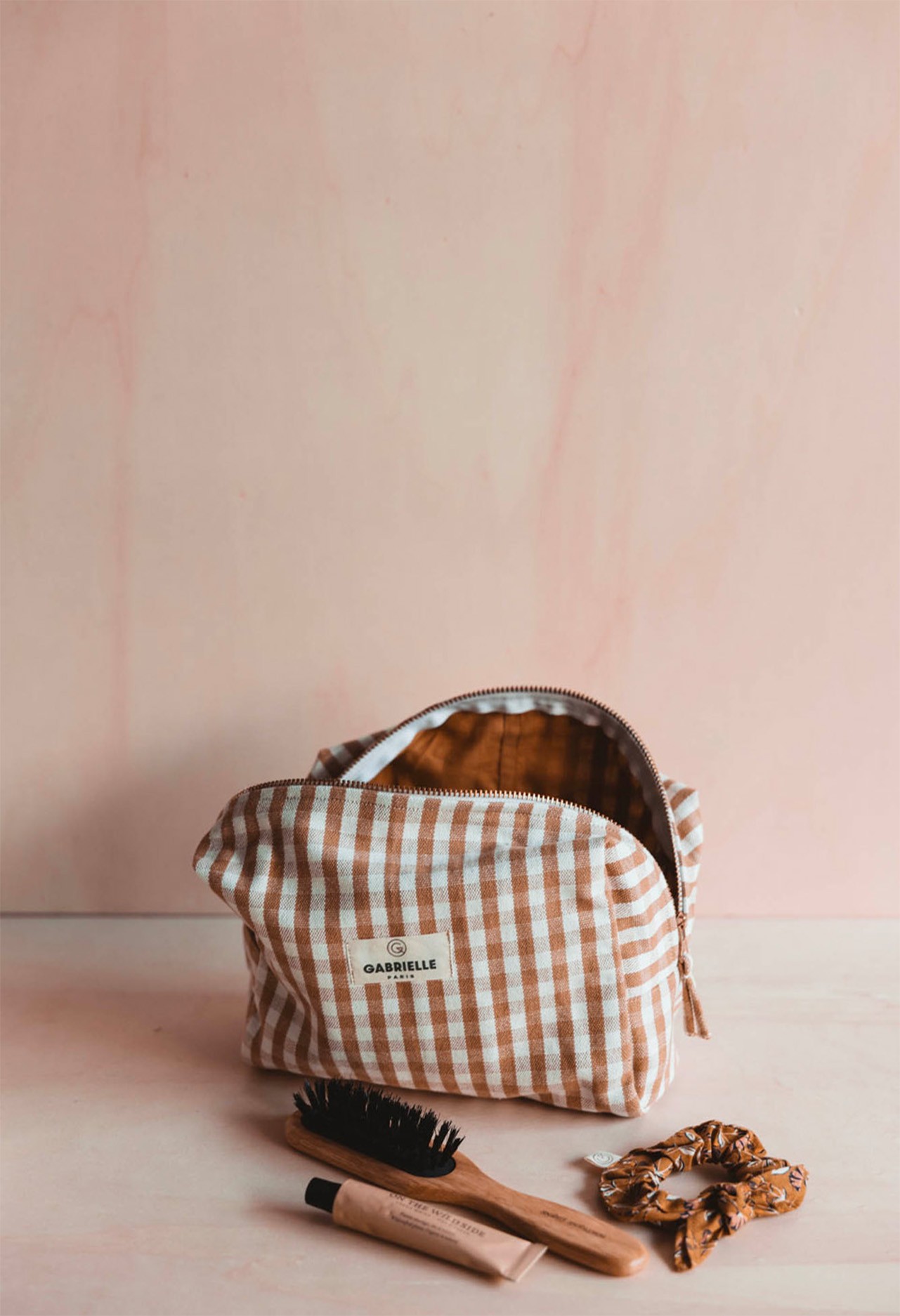 Trousse de toilette en toile de coton imprimé, Vichy, GABRIELLE PARIS