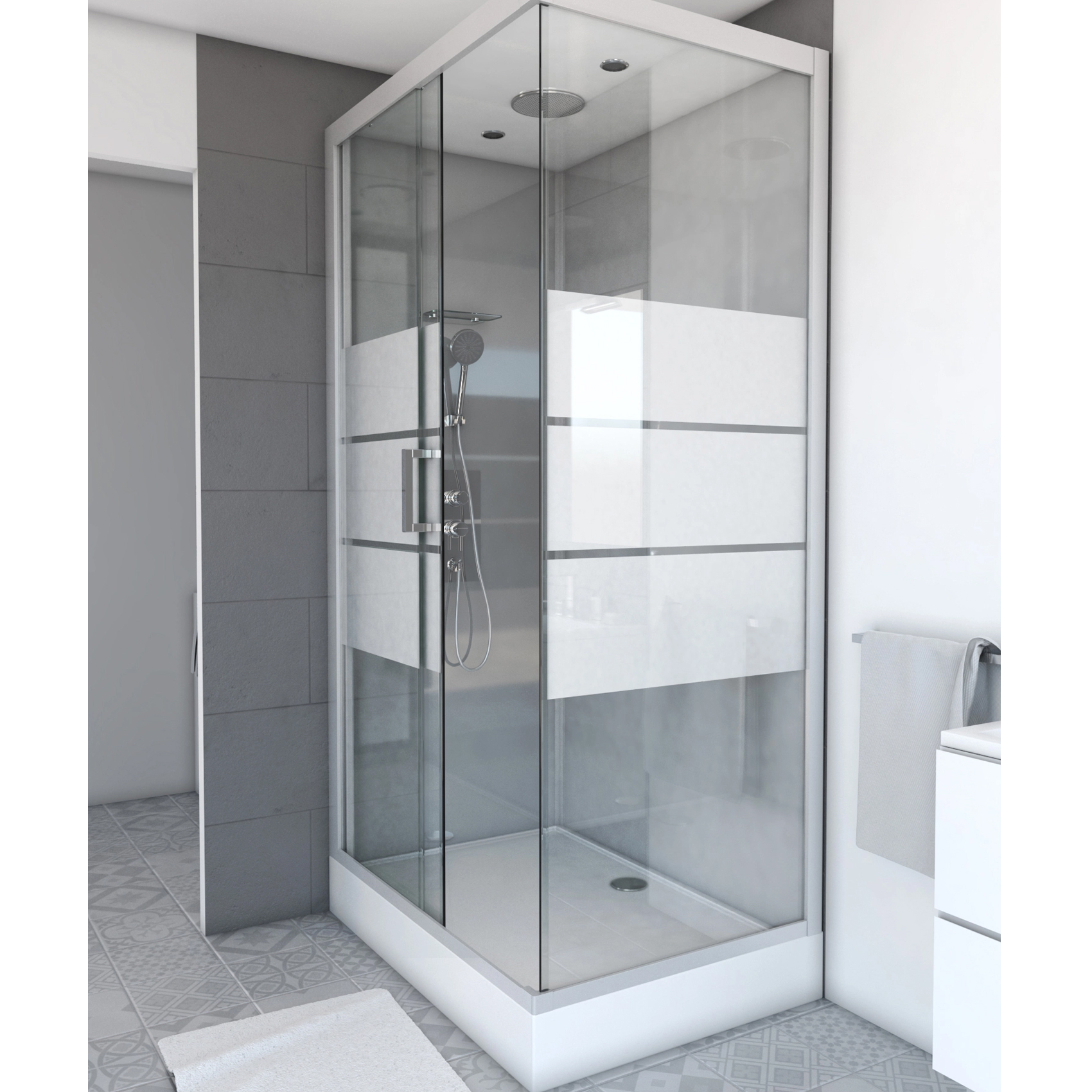 Cabine de douche rectangulaire à bandes laquées, HOME MAISON