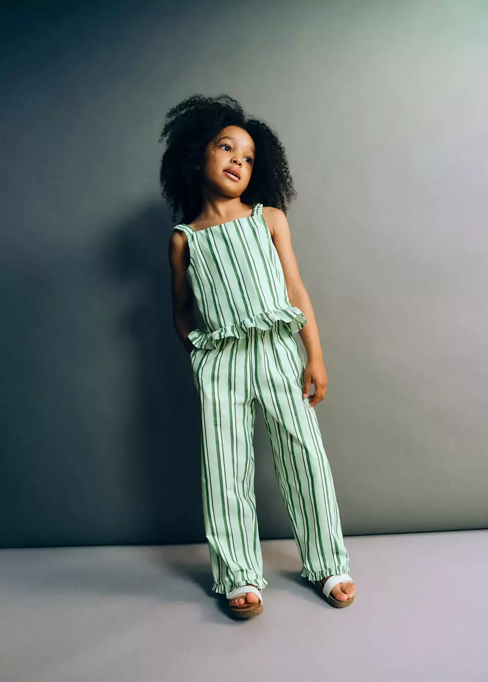 Pantalon rayé à volants, MANGO BABY