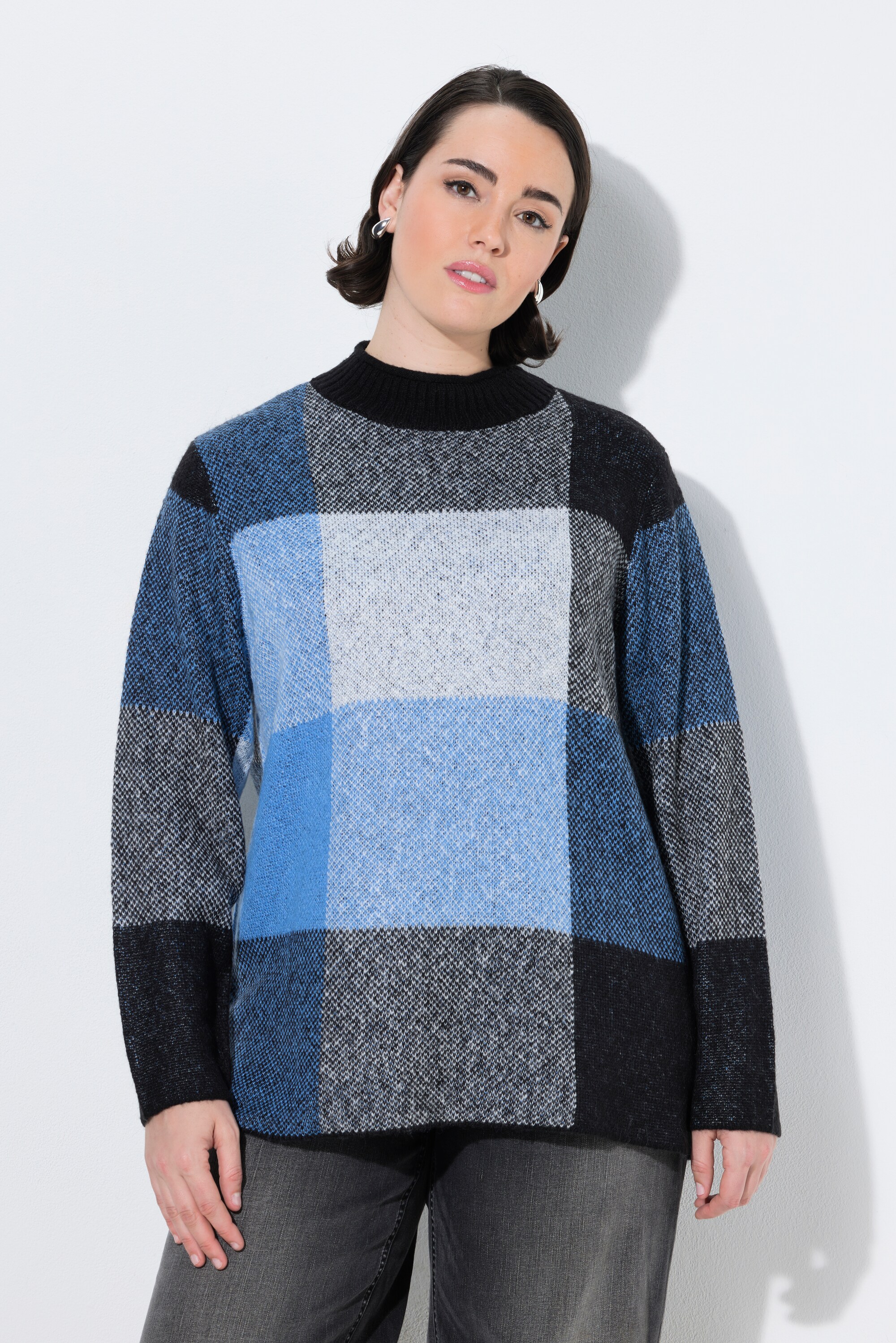 Pull, motif à carreaux, col montant, ULLA POPKEN