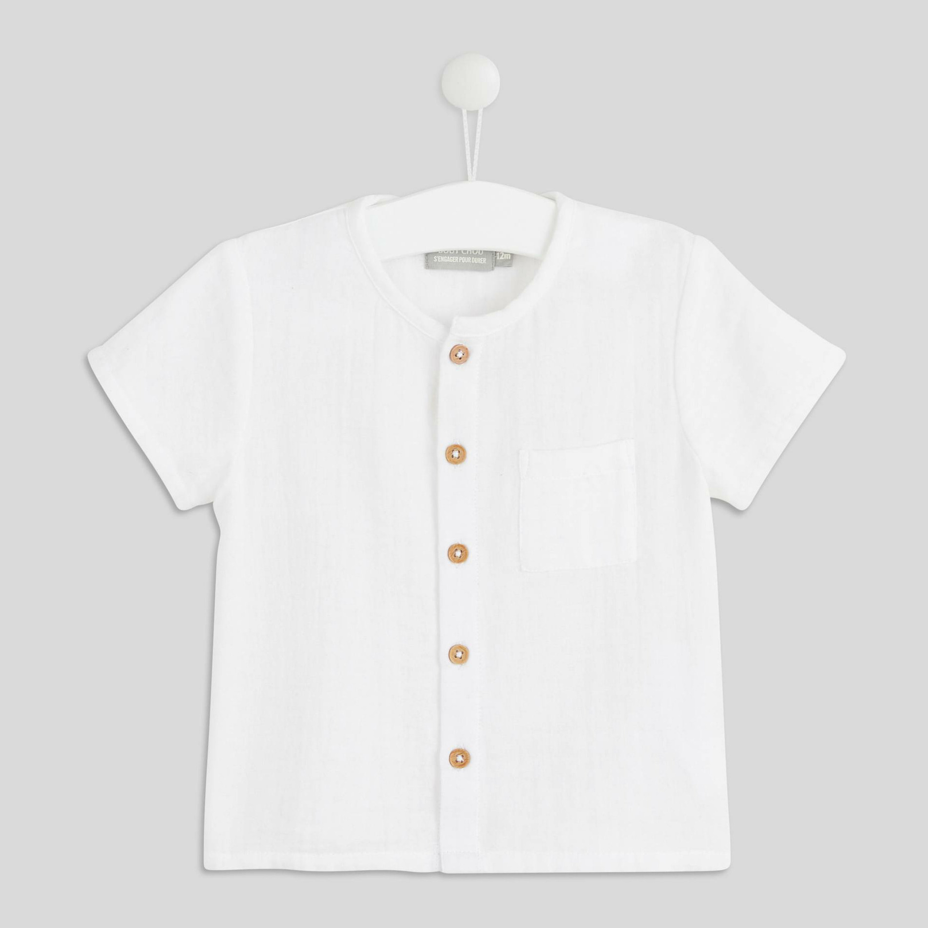 Chemise manches courtes col mao uni en coton BIO, BOUT'CHOU