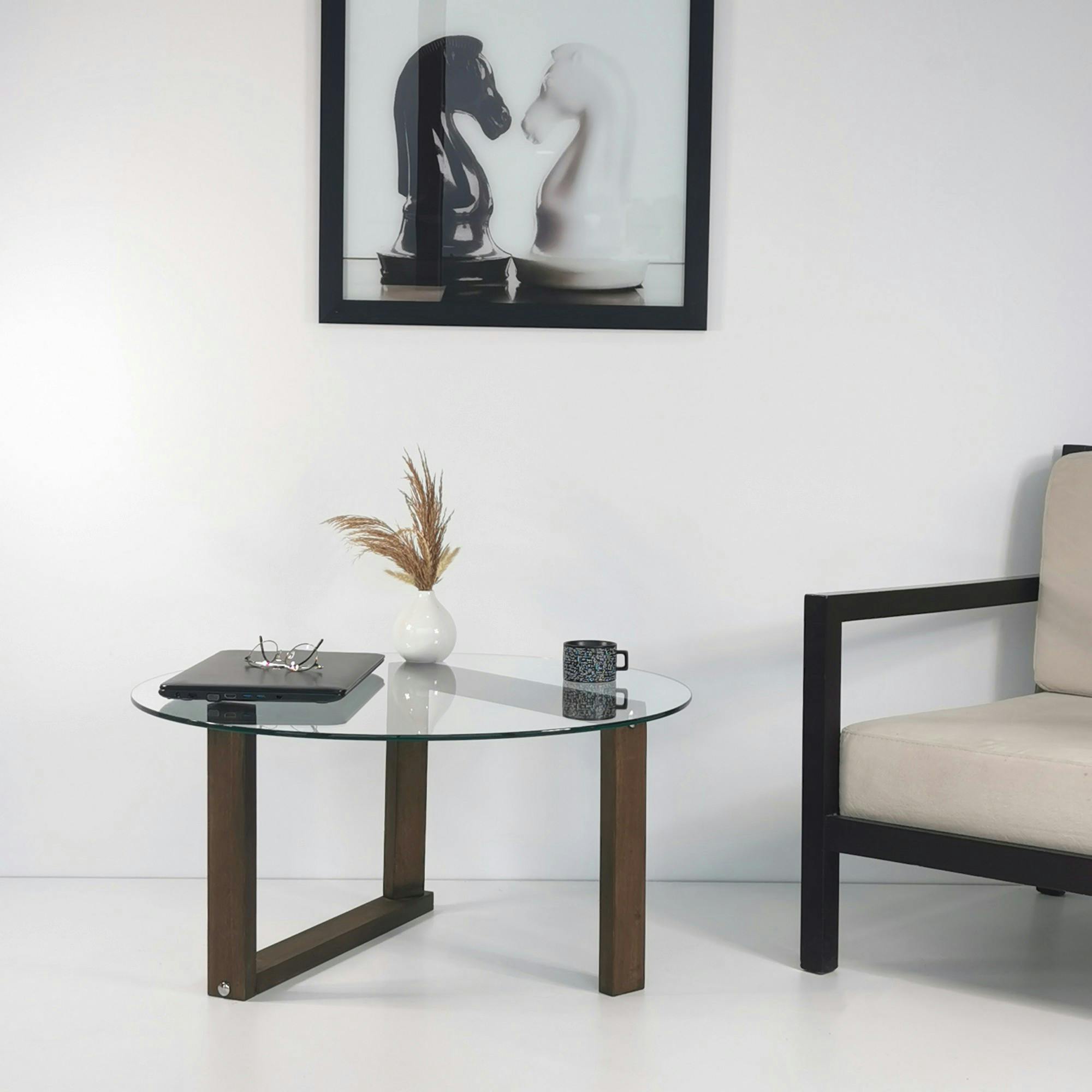 Table basse ronde en verre - pied labyrinthe ANZIO, PIER IMPORT