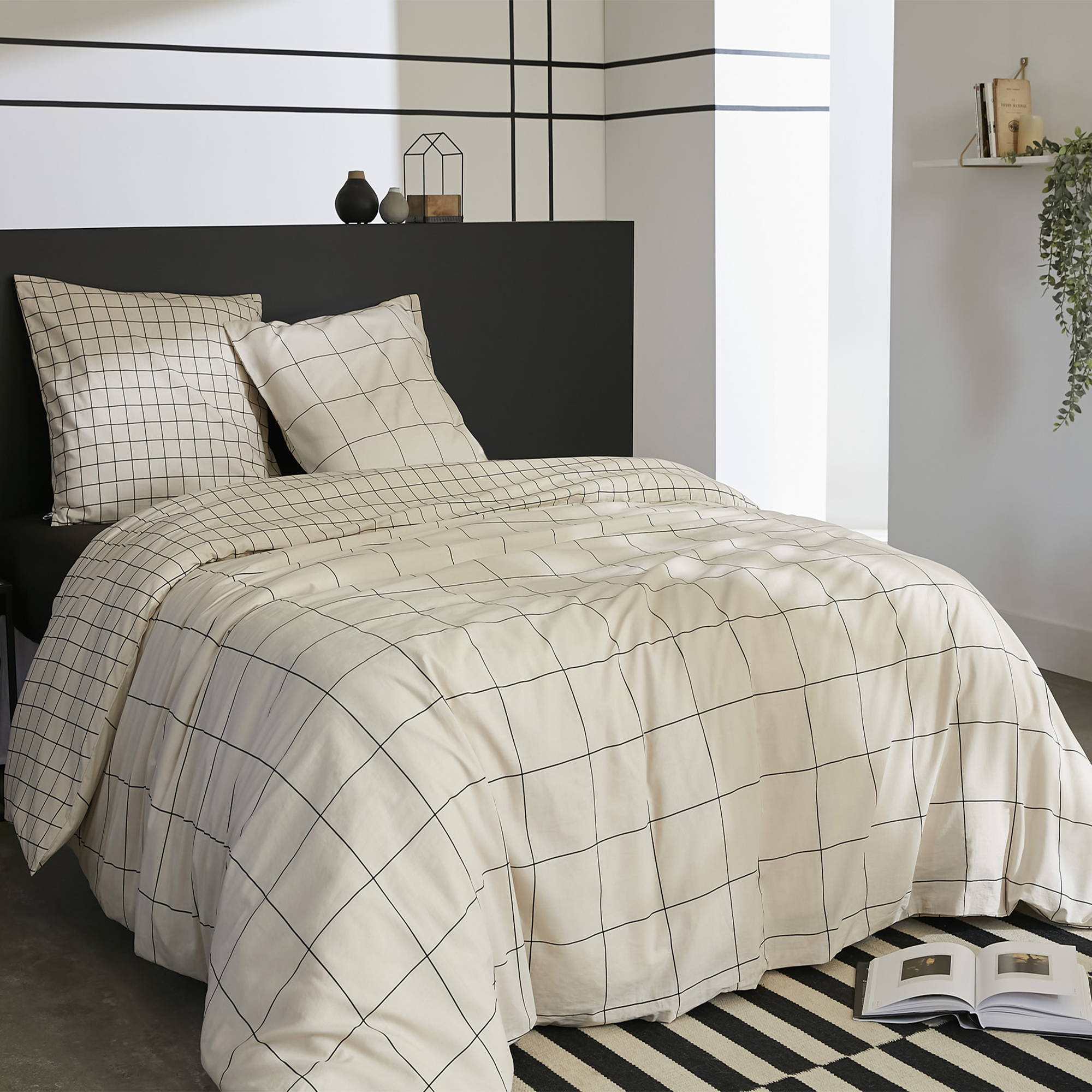 Parure de lit en 100% coton à motifs avec housse de couette + taie d’oreiller, EDEN