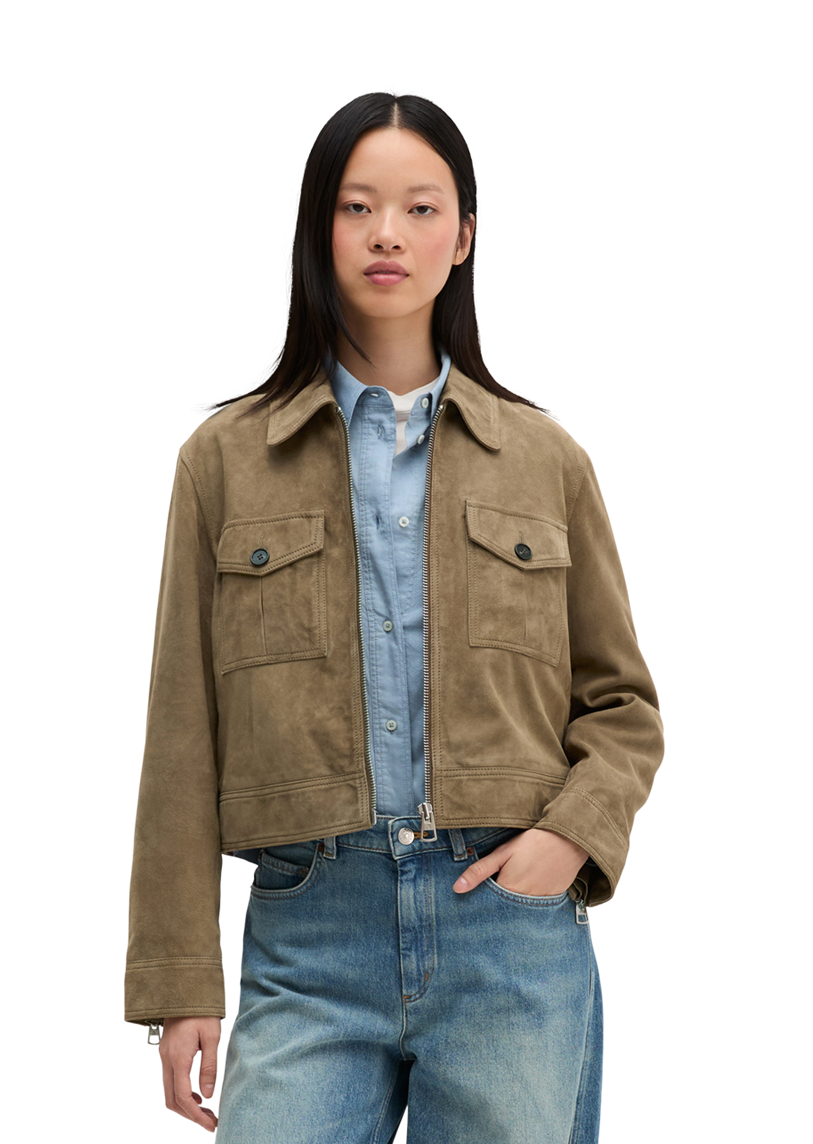 Blouson en daim, coupe régulière en cuir de chèvre velours souple, MARC O'POLO