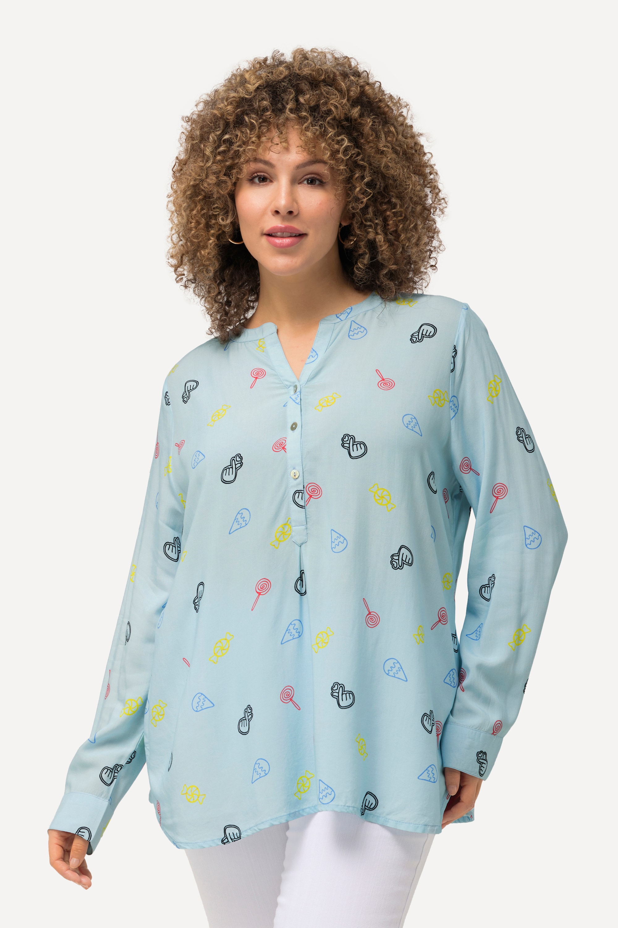 Blouse imprimé BD. Col montant avec encolure, ULLA POPKEN