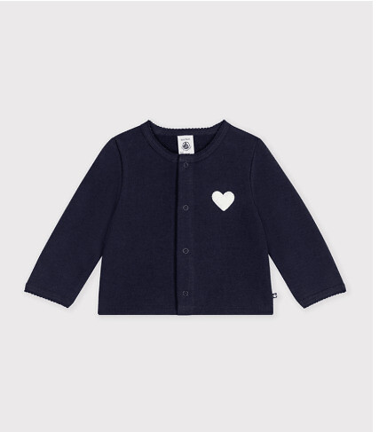 Cardigan en coton avec badge cœur en bouclette, PETIT BATEAU