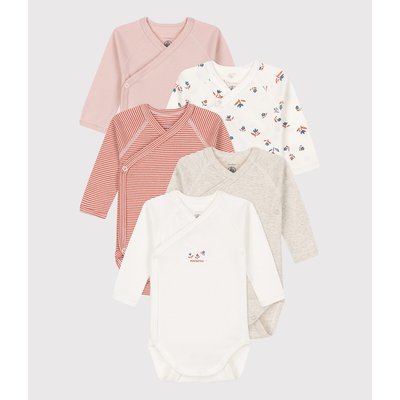 Pack of 5 Bodysuits in Cotton with Long Sleeves PETIT BATEAU