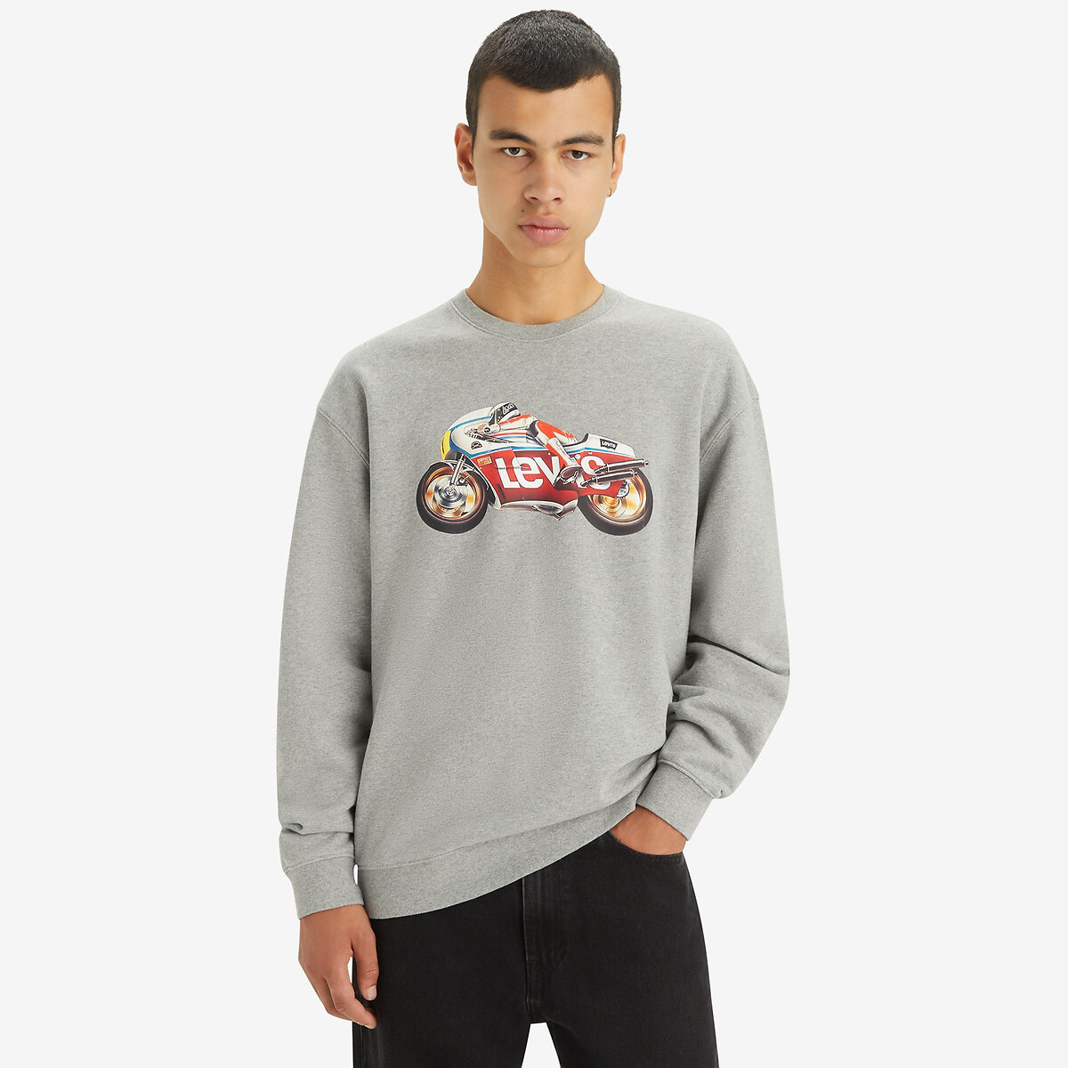 oversize batwing motorbike sweatshirt in cotton with crew neck