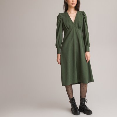 Jacquard V-Neck Dress with Long Sleeves LA REDOUTE COLLECTIONS