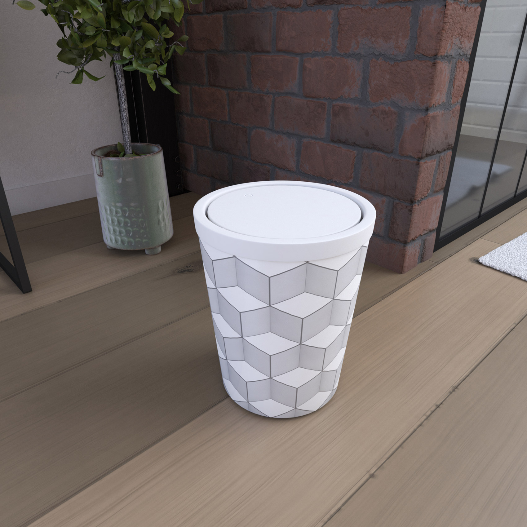 Poubelle imprimée géométrie avec couvercle oscillant, HOME MAISON
