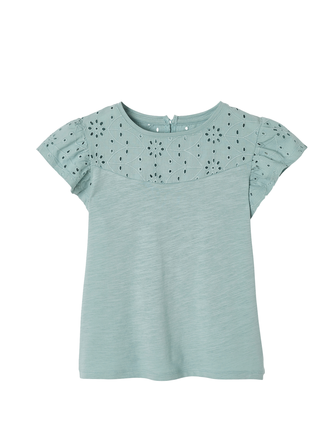 T-shirt en broderie anglaise et manches à volants, VERTBAUDET