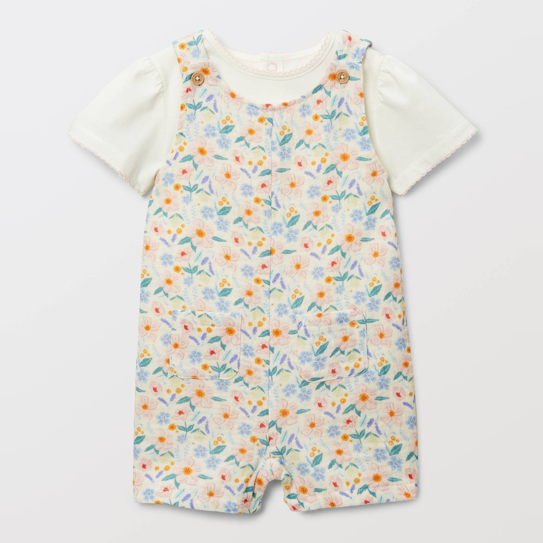 Ensemble t-shirt en jersey et salopette imprimée en gaze de coton BIO, BOUT'CHOU