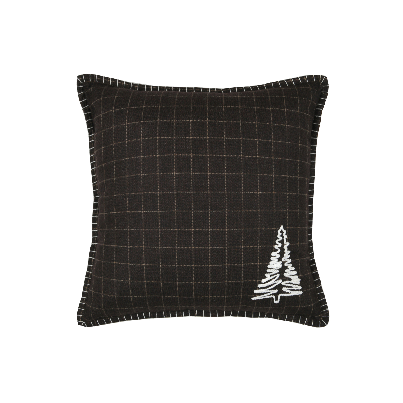 Coussin décoratif carré à carreaux et motif sapin, LOVELY CASA