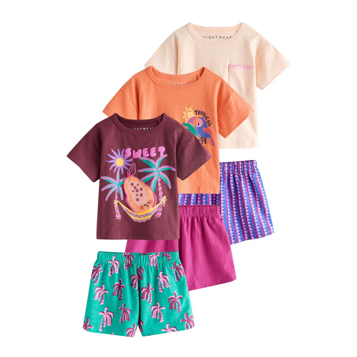 Pyjama court à imprimé tropical, lot de 3, NEXT
