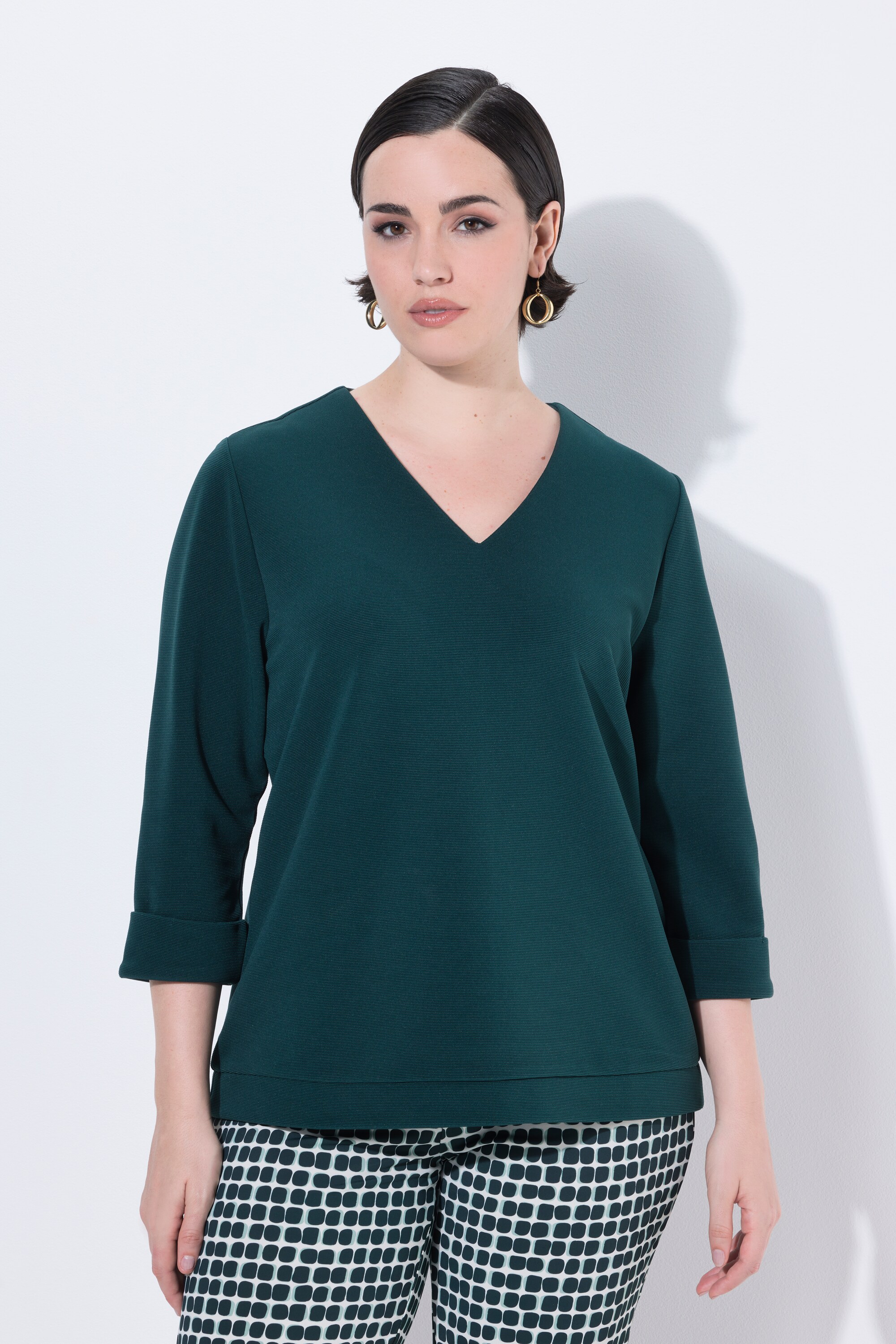 T-shirt manches 3/4 et décolleté en V, ULLA POPKEN