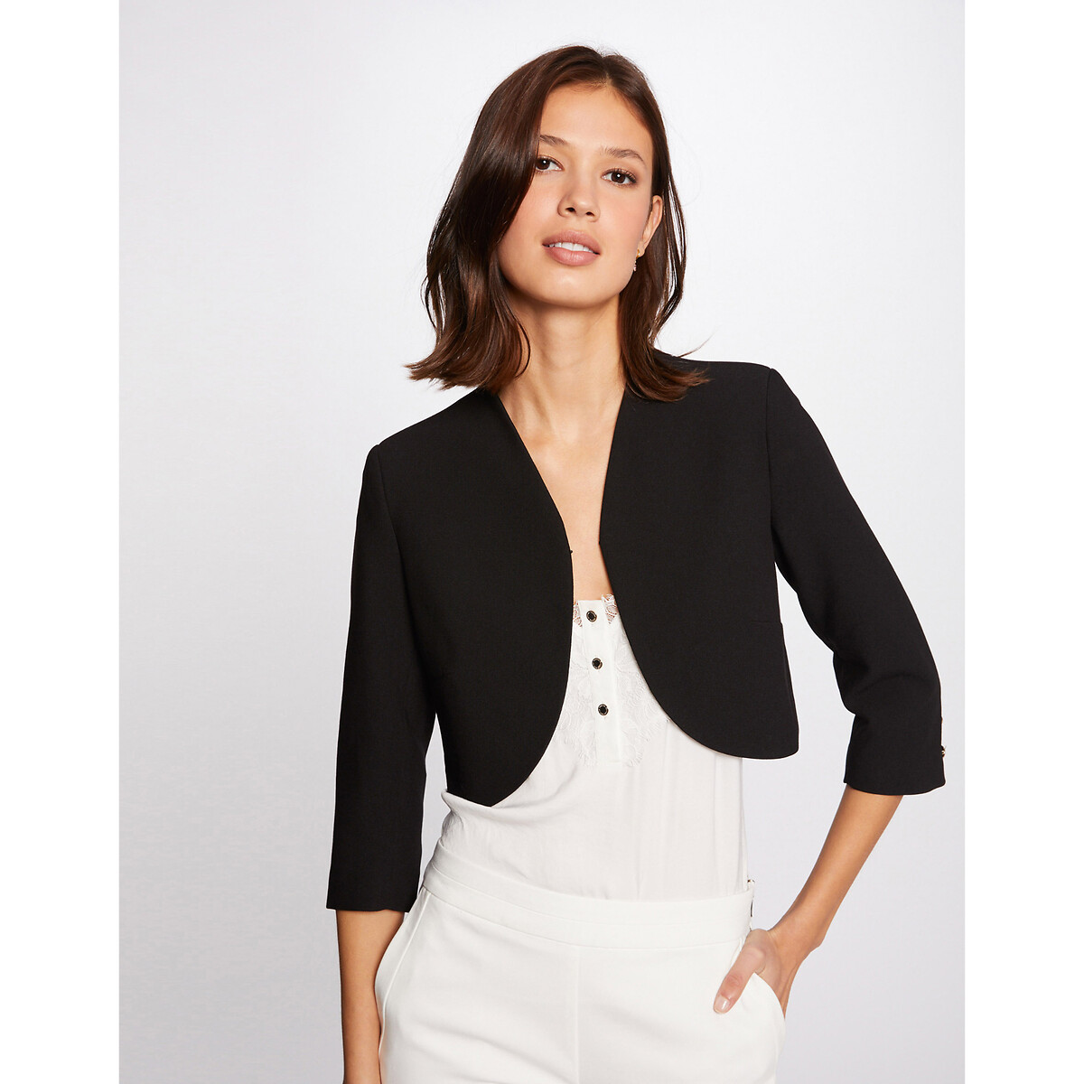 Image of Straight Fit Blazer with 3/4 Length Sleeves