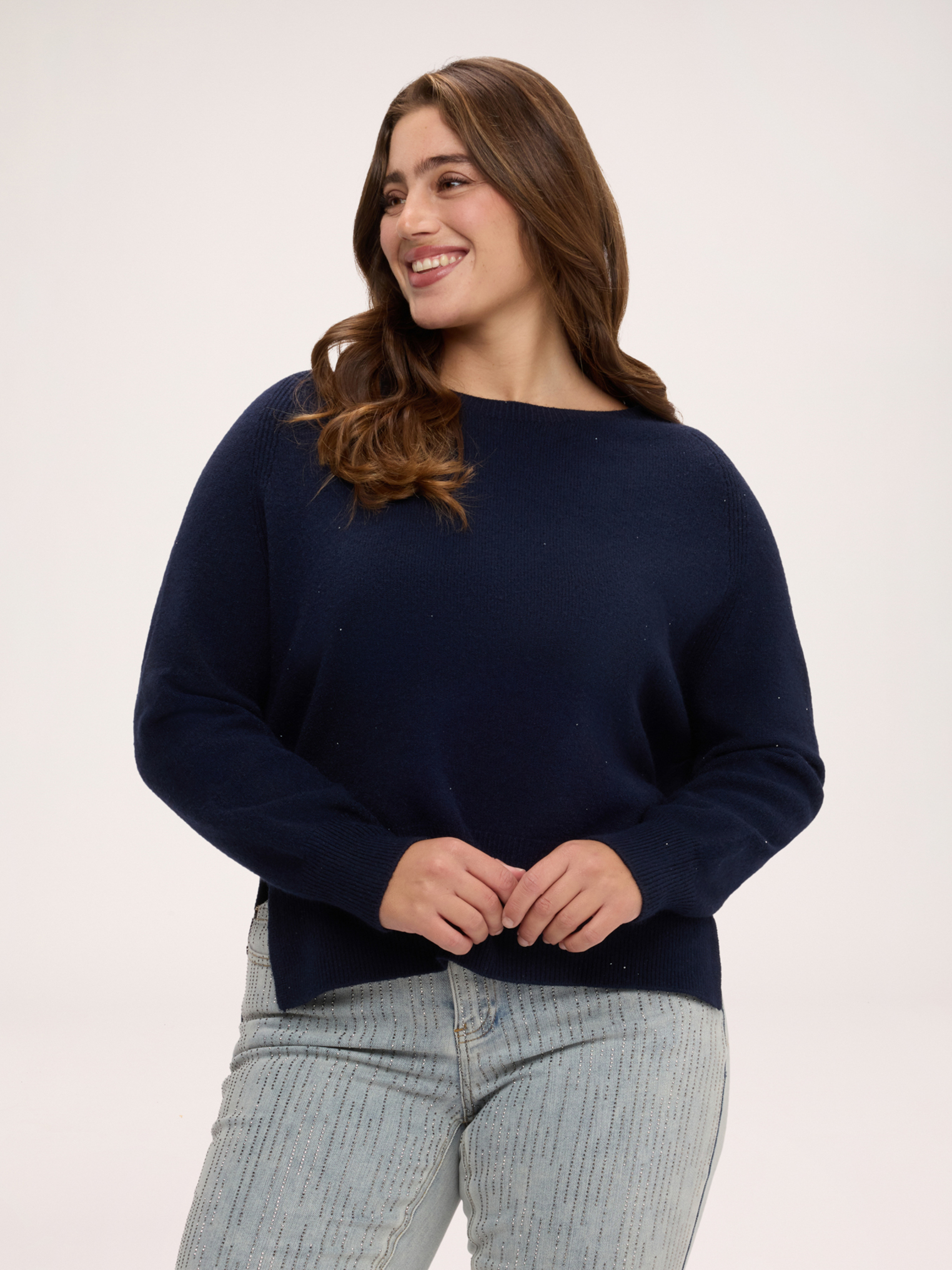 Pull col rond à micro-paillettes, FIORELLA RUBINO