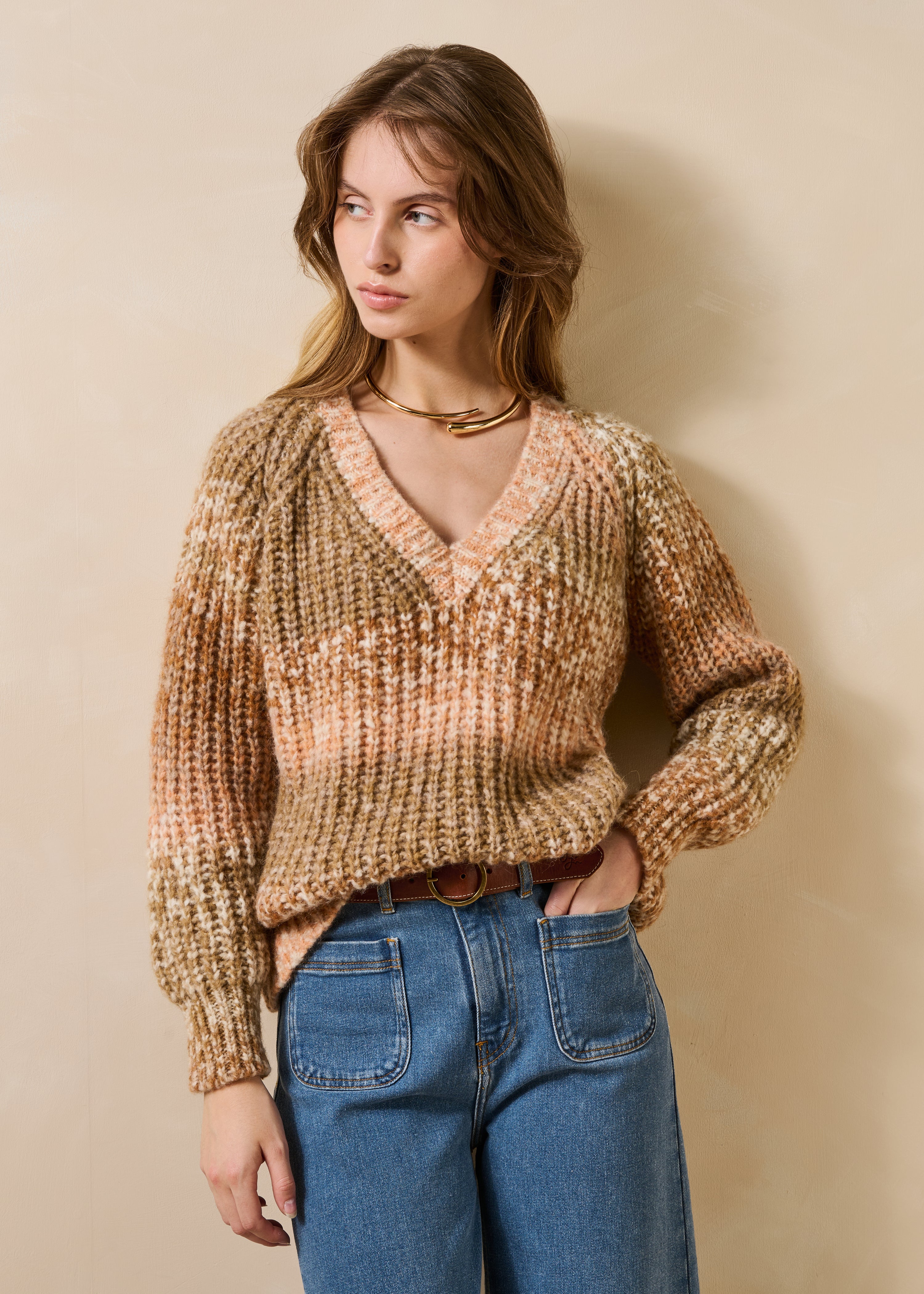 Pull col V en laine mélangée, LA FEE MARABOUTEE