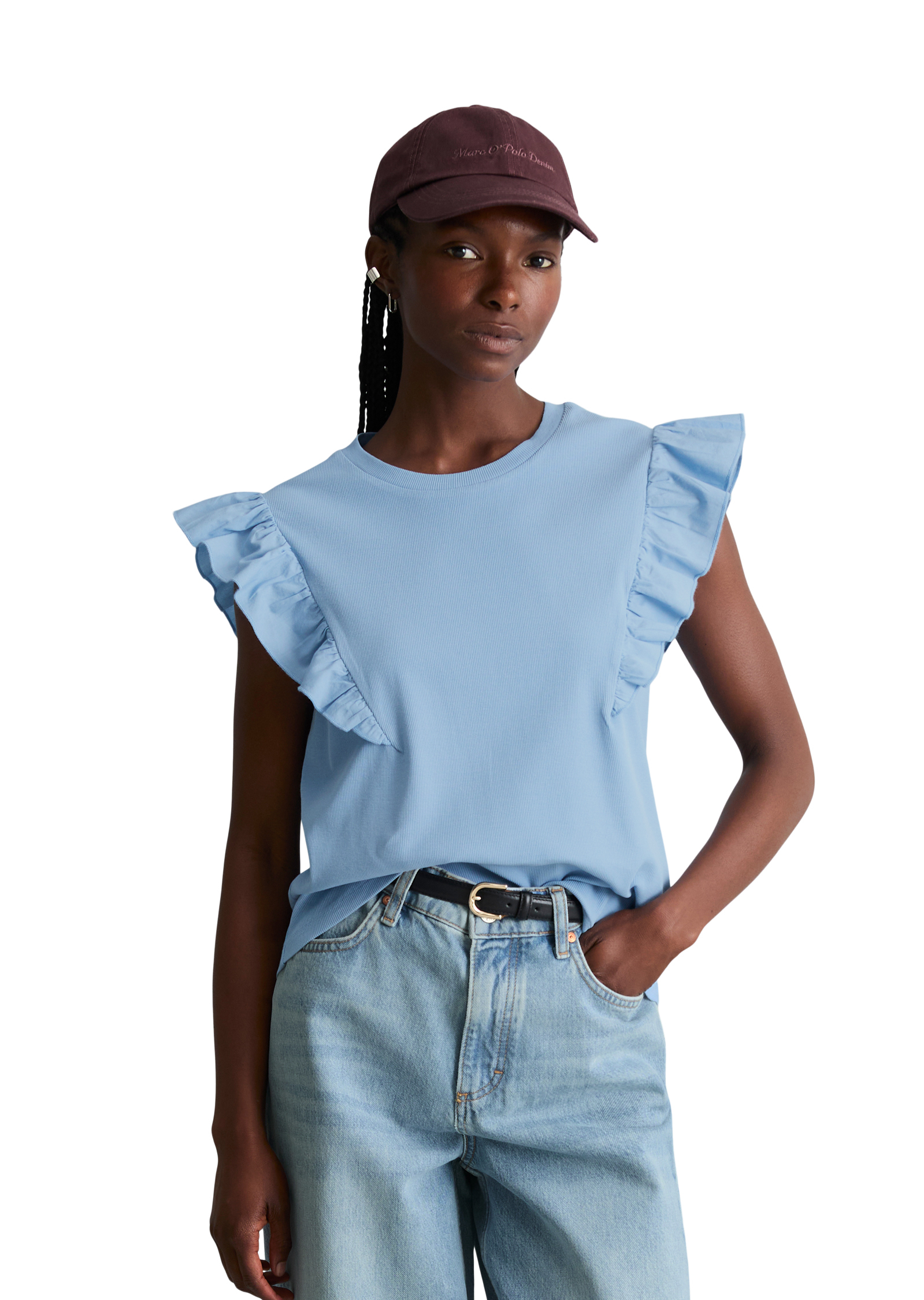 Top à volants sans manches regular en jersey côtelé doux, MARC O’POLO DENIM