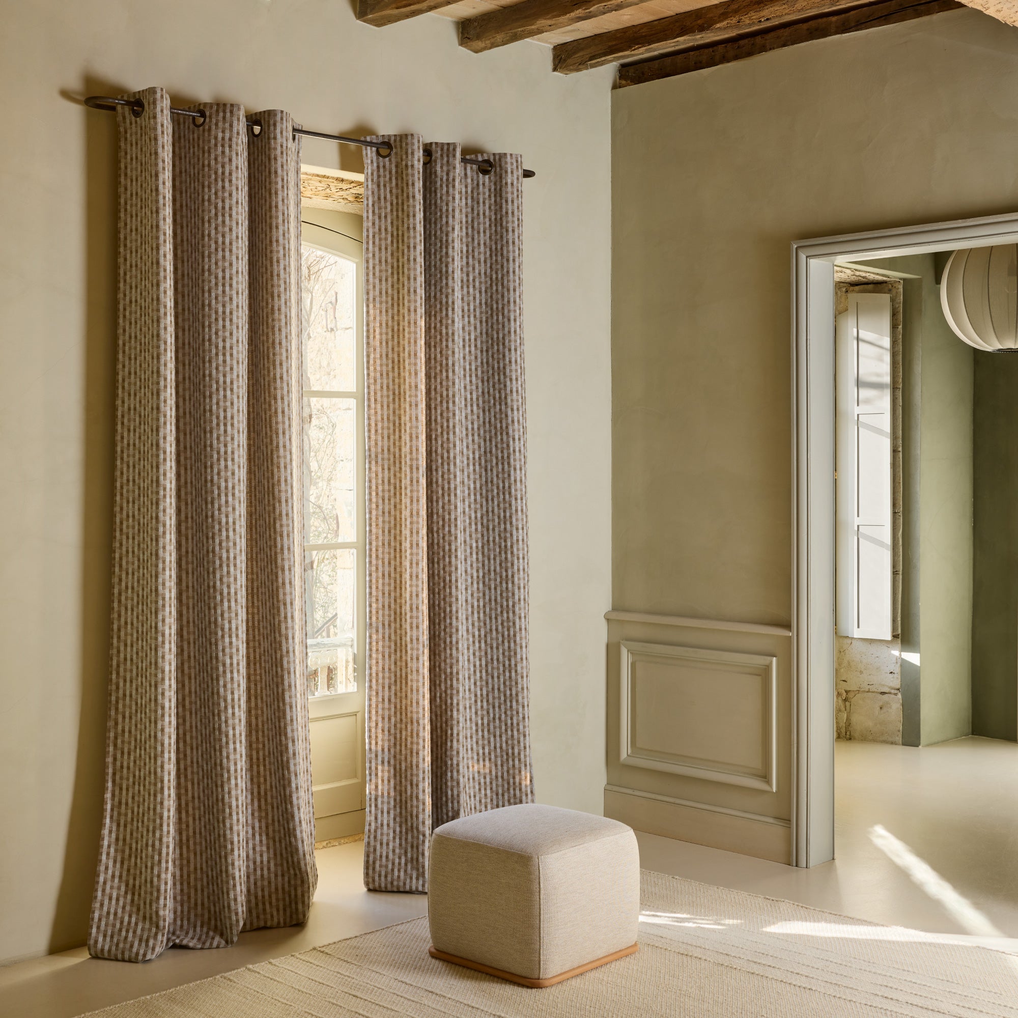 Rideau À Oeillets Dorés en Jacquard bicolore à carreaux CASTIN, MADURA