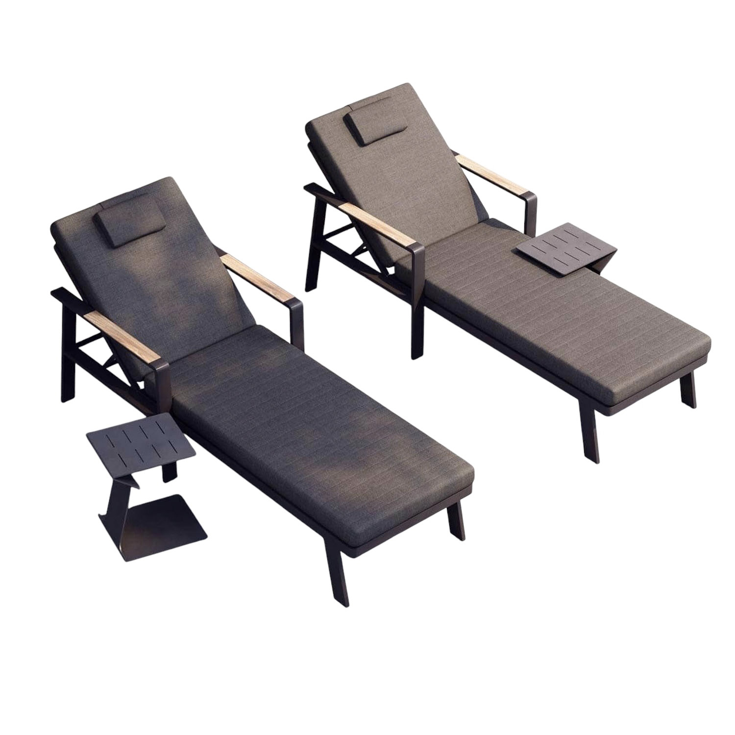 Duo de bains de soleil en aluminium et teck, NOFFY, AU JARDIN DE CHLOÉ