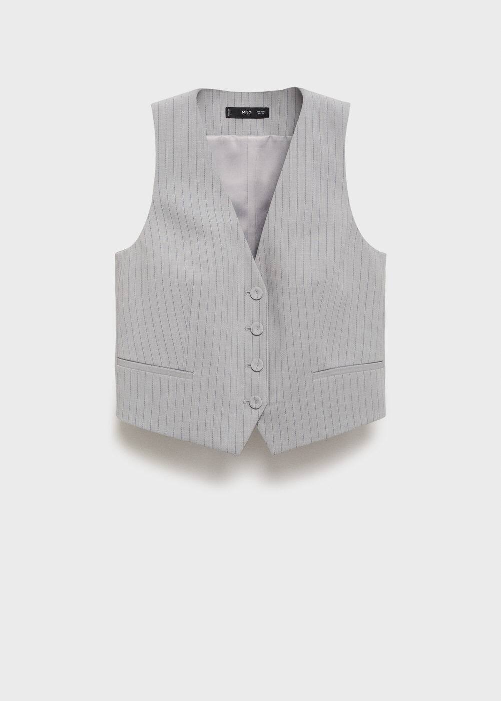Gilet Femme Taille 12 (EU 38) Gris Rayé - Vintage, Sans Manches, Occasion En Parfait état