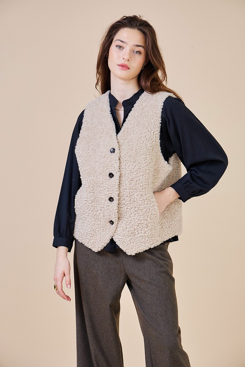 Sleeveless Sherpa Jacket, SEE U SOON