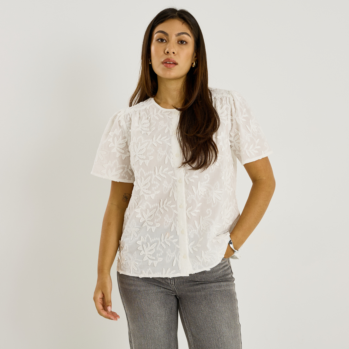 Chemise brodée manches courtes, GRAIN DE MALICE