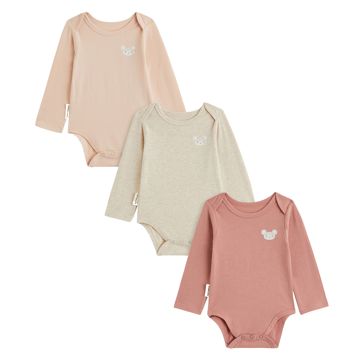 Lot de 3 bodies bébé manches longues, PETIT BEGUIN