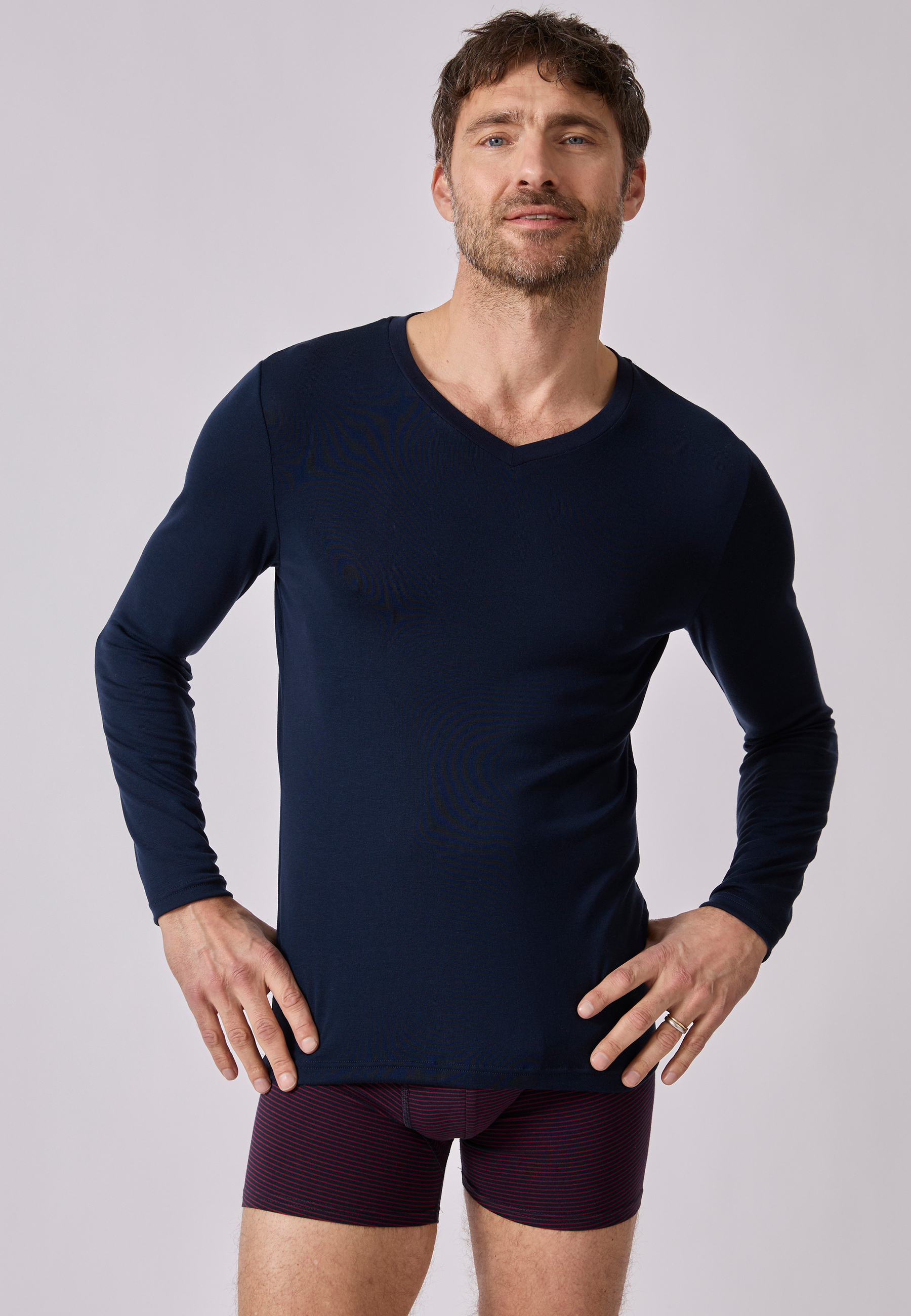 T-shirt col V manches longues fine côte Thermolactyl Sensitive, DAMART