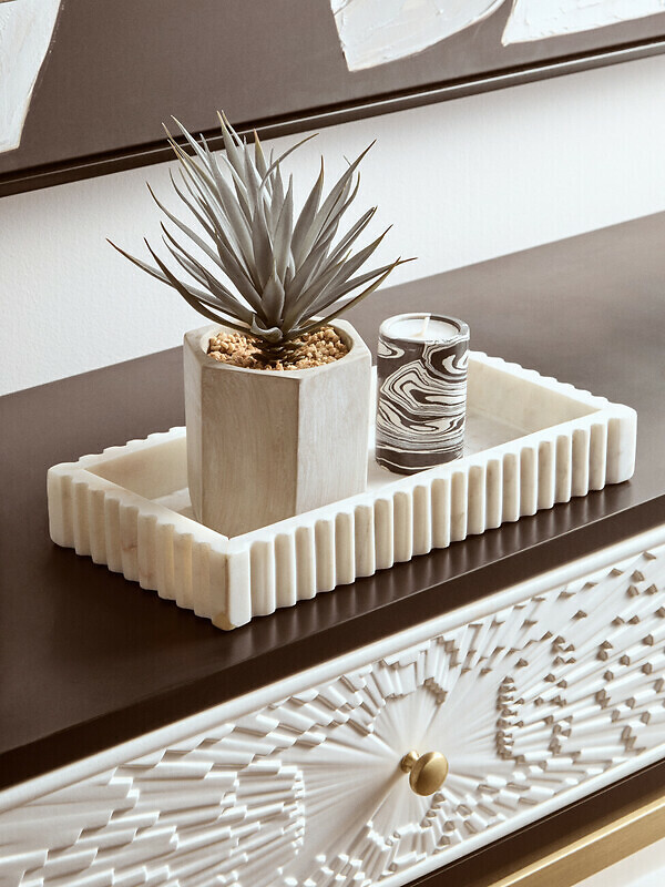 White Marble Fluted Rectangular Tray, FIFTY FIVE SOUTH