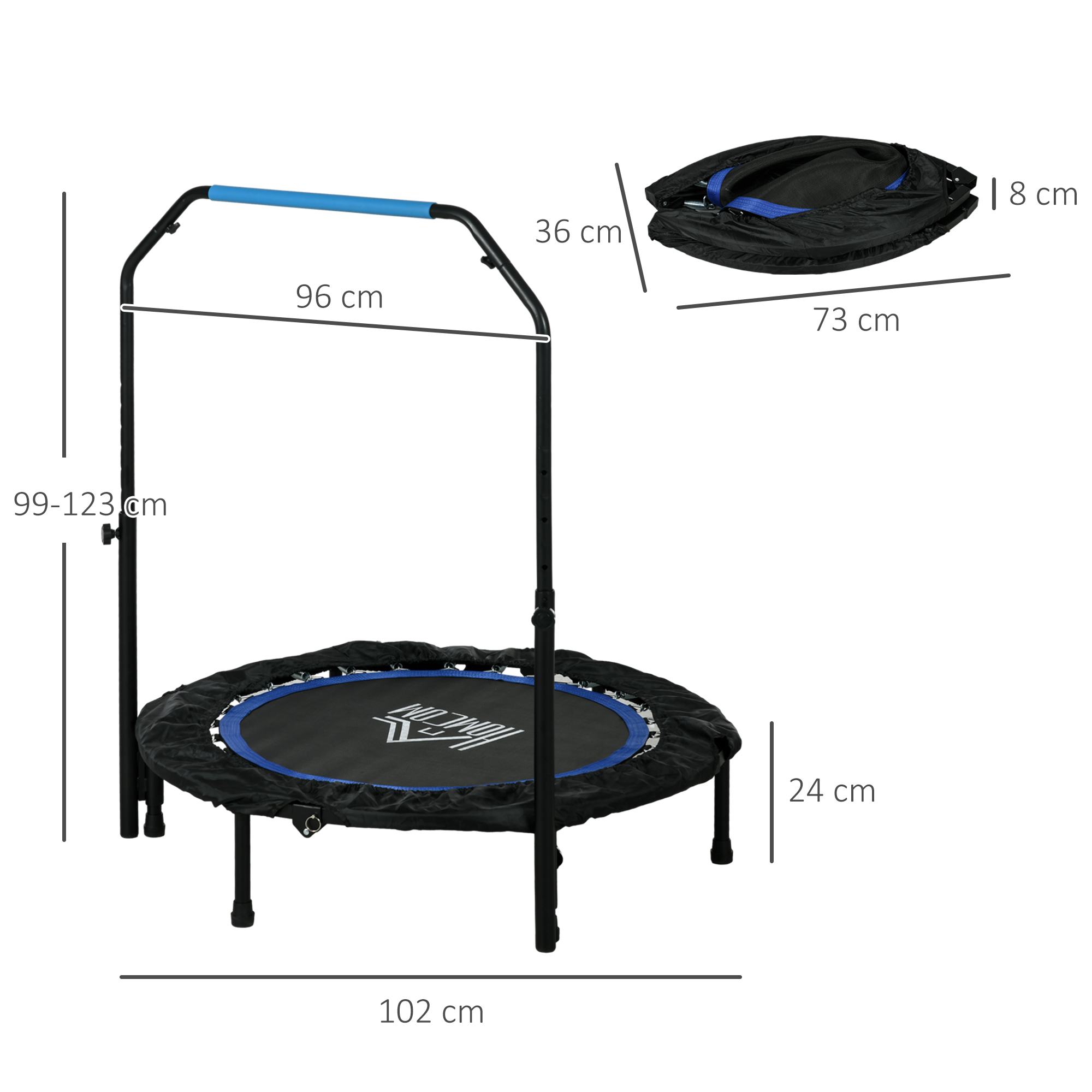 Trampoline De Fitness HOMCOM 102 Cm - Pliable Avec Poignée Réglable, 100 Kg Max - Parfait Pour Adultes à La Maison - 10
