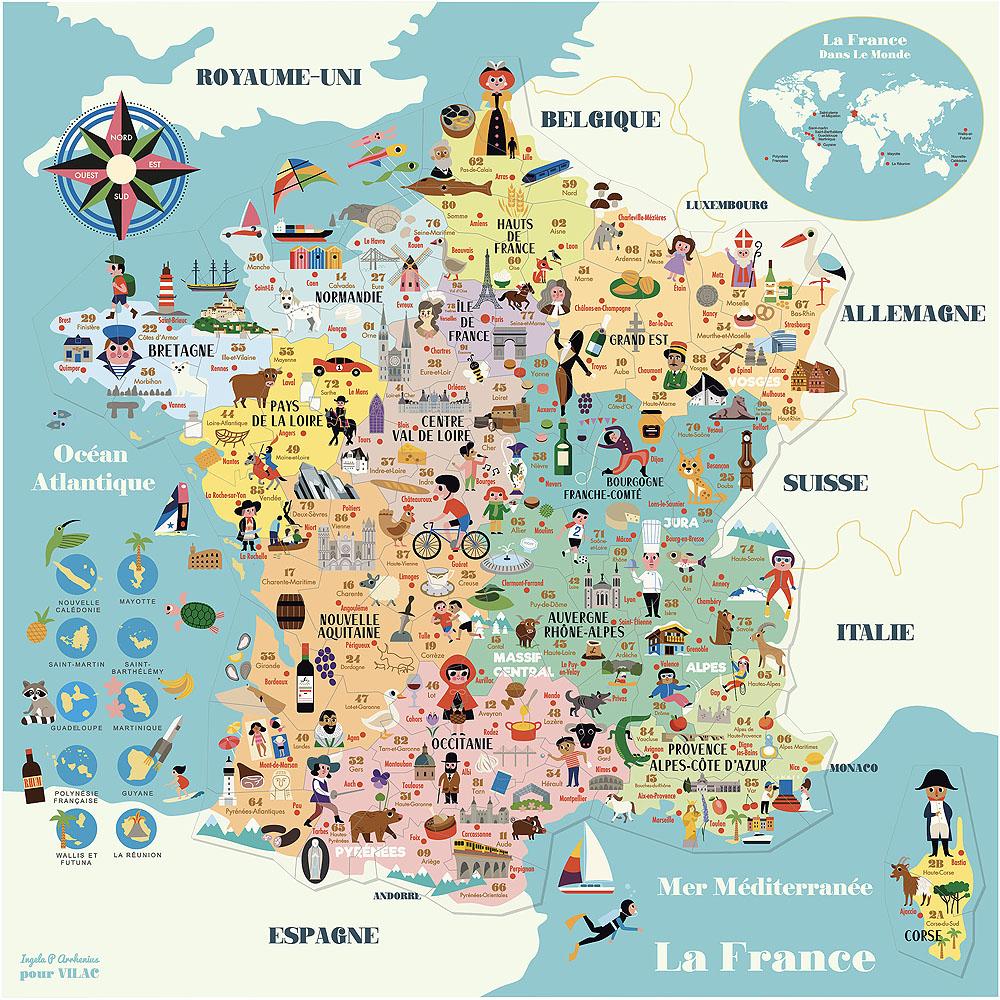 Carte de France magnétique Ingela P. Arrhenius, VILAC
