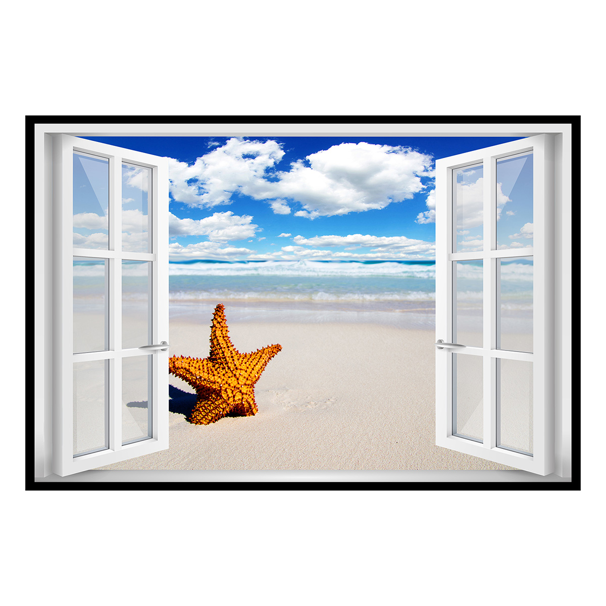 Affiche encadrée fenêtre plage étoile de mer, HEXOA